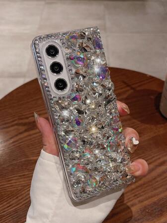 Lyxigt blingbling ädelstens-strass telefonskal kompatibelt med Samsung Galaxy S22 S23 S24 Ultra A12 A13 A14 A52 A53 A72 A23 A34 och kompatibelt med 11 12 13 14 15 Plus 16 Pro Max stötsäkert skyddande bakstycke vattentätt fallskyddande reptåligt