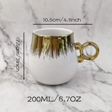 1 件白色镀金陶瓷杯，容量 200-240 毫升，适合在家或返校时喝咖啡、茶、饮用水 - 彩色 - 查看 7