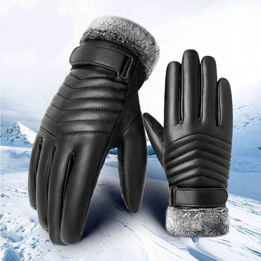 1 Pair Of Premium Men's Warm Fleece Gloves Outdoor Winter Gloves For
