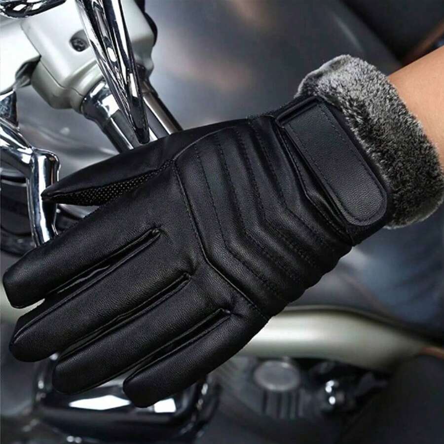 1 Pair Of Premium Men's Warm Fleece Gloves Outdoor Winter Gloves For