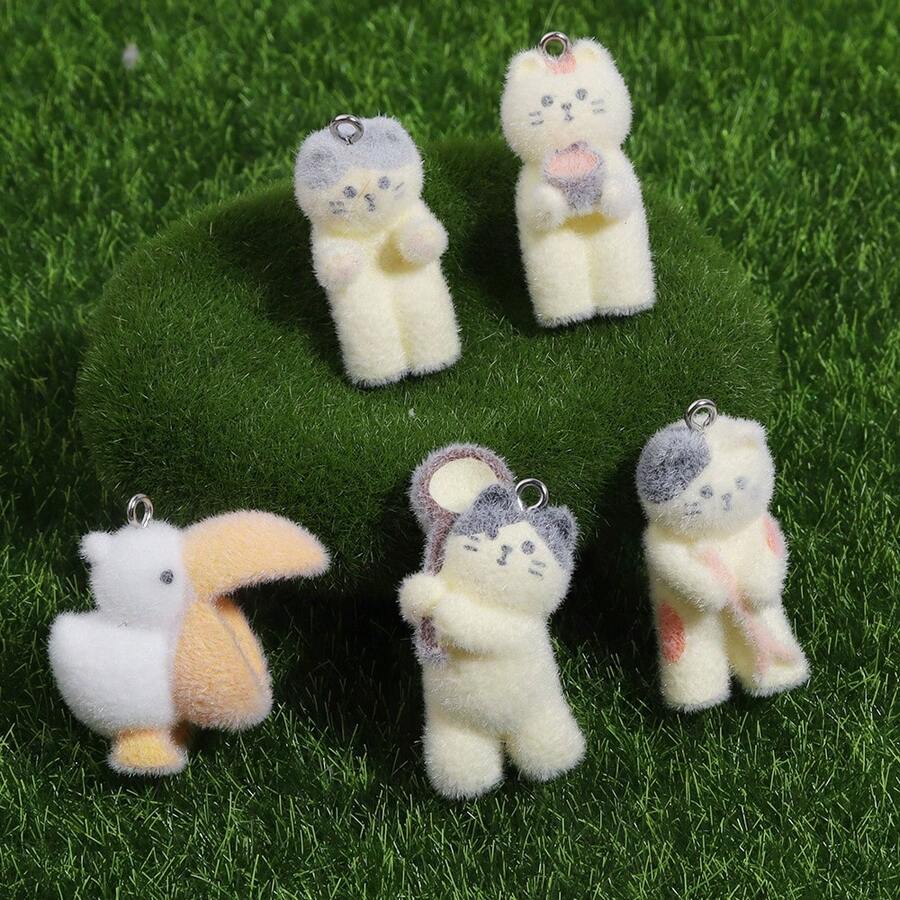 2 piezas de colgantes decorativos de resina con gato 3D lindo para accesorios de joyería DIY - Multicolor - Ver 1
