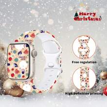 1 条圣诞图案智能 Apple Watch 表带，硅胶材质防水，运动休闲风格，兼容 Apple Watch 38/40/41/42/44/45/49mm，兼容 Apple Watch Ultra/SE/8/7/6/5/4/3/2/1 - 均碼 - 查看 3