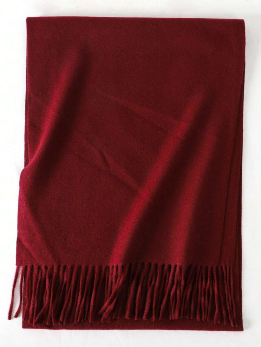 1PC Women's Simple Christmas Red Solid Color Regular Pashmina Imitation Cashmere Scarf, Suitable For Seasonal Changes, Daily Wear, Windproof And Warm Winter Fall - Burgundy - View 1