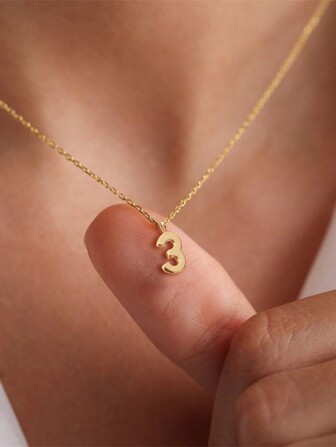1pc Elegant Fashionable Numeric Pendant Necklace, Digits 0-9 Available, Suitable For Women Daily Wear, Birthday Jewelry Gift