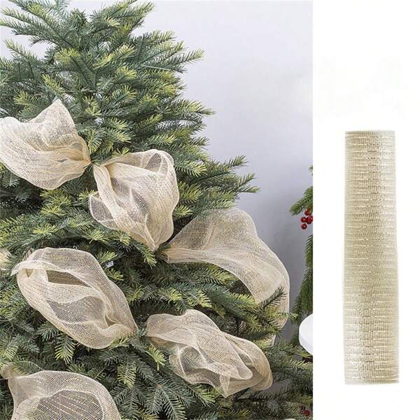 1pc/New Christmas Tree Decor Gold & Silver PP Mesh Ribbon Christmas Hanging Ornament
