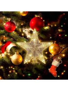 1pc Star Shape White Light Or Warm Light Christmas Holiday Home Decorations Suitable For Christmas Tree Decor, Star Tree Topper, Battery Powered (Battery Not Included)