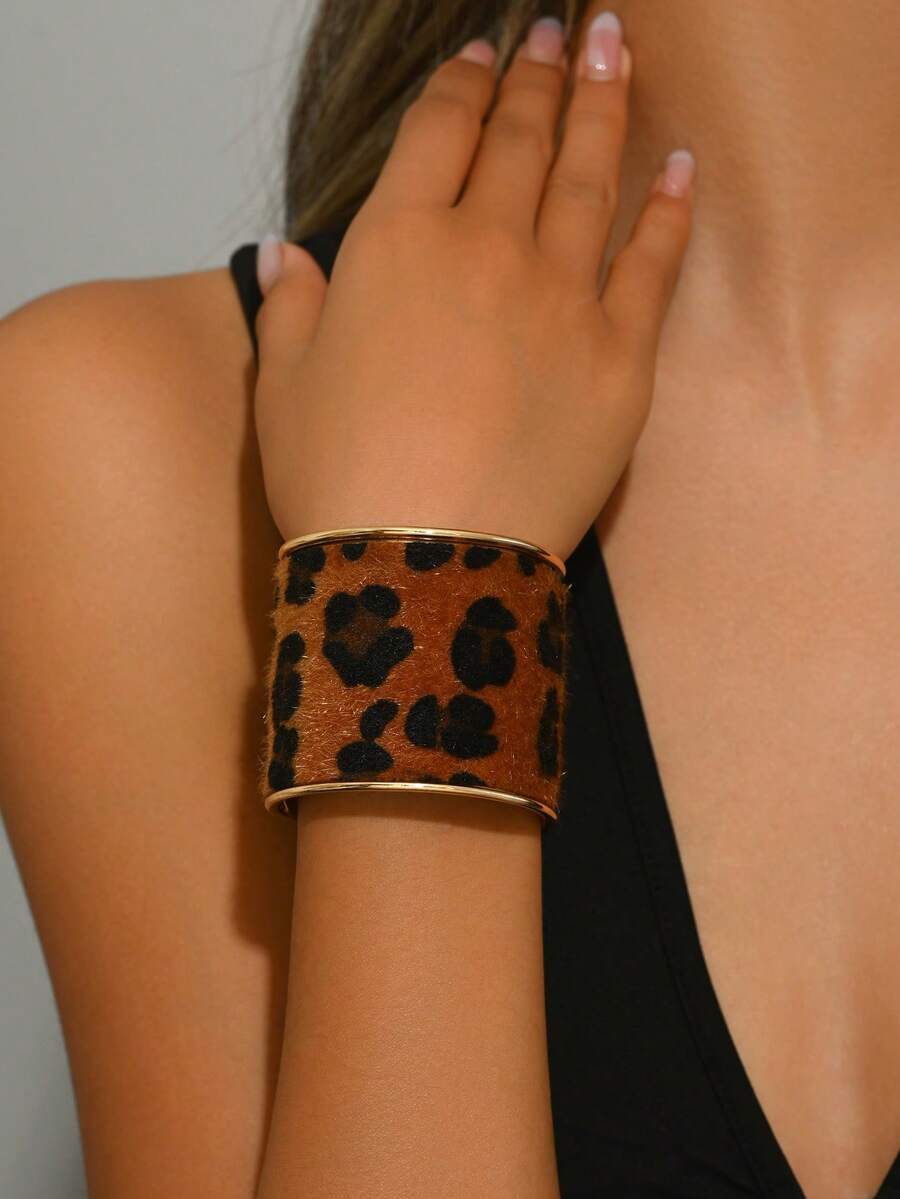 1 件女士夸张时尚潮流豹纹手镯，简约设计，适合日常、派对、节日 - 豹紋 - 查看 1
