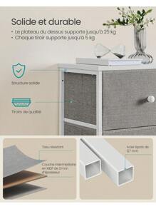 SONGMICS Commode, Meuble de Rangement pour Chambre, Colonne de Rangement en Tissu avec 5 Tiroirs, Cadre en Métal, Gris Tourterelle et Blanc Crème