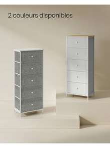 SONGMICS Commode, Meuble de Rangement pour Chambre, Colonne de Rangement en Tissu avec 5 Tiroirs, Cadre en Métal, Gris Tourterelle et Blanc Crème