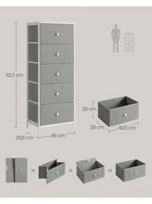 SONGMICS Commode, Meuble de Rangement pour Chambre, Colonne de Rangement en Tissu avec 5 Tiroirs, Cadre en Métal, Gris Tourterelle et Blanc Crème