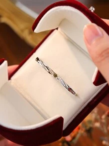 2 pièces Ensemble d'anneaux de couple, bagues ouvertes simples et brillantes en Zircone cubique de luxe, convenant pour les fiançailles, le mariage, le cadeau de la Saint-Valentin