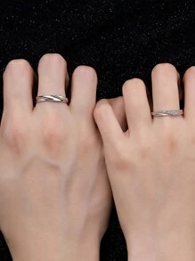 2 pièces Ensemble d'anneaux de couple, bagues ouvertes simples et brillantes en Zircone cubique de luxe, convenant pour les fiançailles, le mariage, le cadeau de la Saint-Valentin