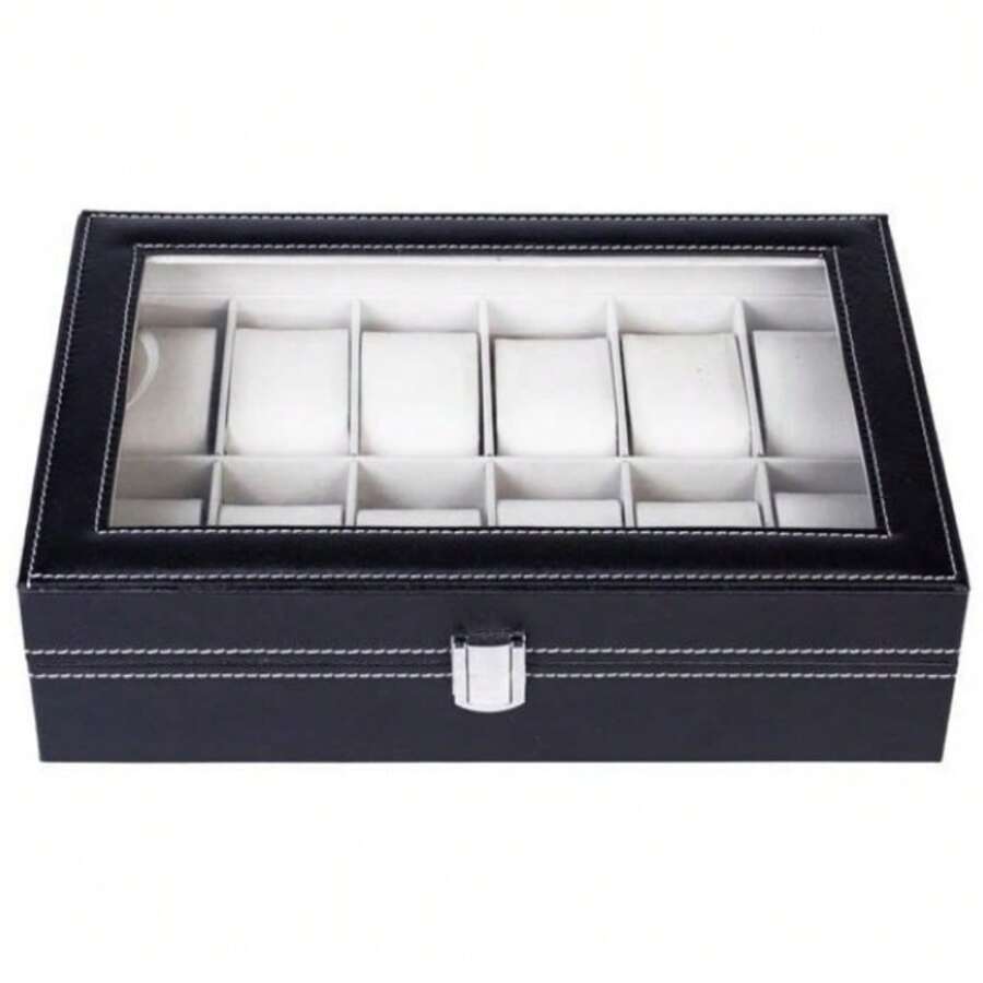 12 Compartments TopLevel Opening Style Leather Watch Collection Box