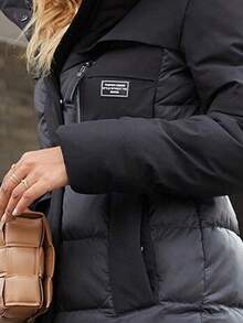 GASMAN Patch Pocket Belted Hooded Padded Coat,Ladies Winter Casual Belted,Patched,Pocket,Zipper Regular Sleeve Hooded Regular Fit Black Plain Women Coats,Winter Warmth/ Winter Fashion
