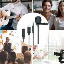 1 个 3.5 毫米/Type-C/Lightning 接口迷你录音麦克风，即插即用便携式有线领夹式麦克风适用于直播/游戏/手机/视频录制/采访专业麦克风适用于智能手机笔记本电脑用于照片自拍视频录制 Zoom 会议、采访、直播、Vlog、家庭聚会、圣诞派对拍摄、手持自拍、户外活动 - 黑色 - 查看 6
