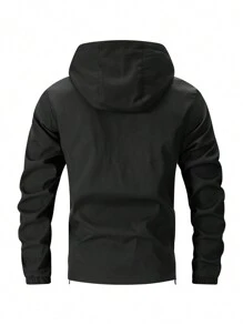 Men's Lightweight Casual Outdoor Windproof Zipper Hooded Jacket, Breathable, Loose Fit, Spring/Autumn - Black - View 2