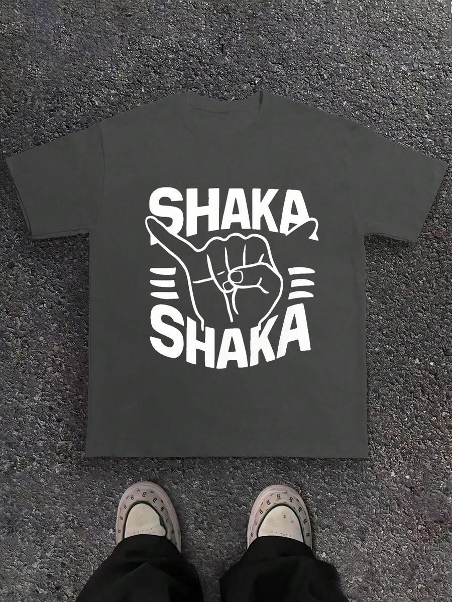 Hand Performing Shaka Sign 180g Pure Cotton Men's Tshirt Comfort Fit - Dark Grey - View 1
