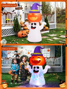CcRetro  Inflable Halloween, Inflables Halloween Exterior, Halloween Decoracion con Fantasma y Calabazas, Halloween Inflable con Luces LED, para Patio, Fiestas, Decoración Halloween(1.5M) - Multicolor - Ver 5