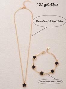 Bộ quà tặng trang sức trang trí hoa thời trang 2 món cho nữ, gồm vòng cổ, vòng tay và phụ kiện tóc - màu đen - Xem 5