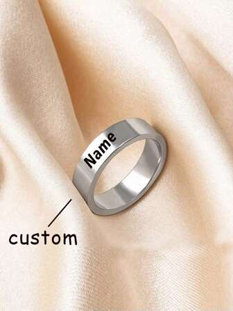 1 Customized Engraved Ring For Teenagers, Made Of Stainless Steel Material, Ideal Choice For Gift Giving Back To School Winter Gift Ideas Boy Girl Valentine's Day, Multi-Functional, Ornamental, Letter, Engraved, Tidy, Colorful, Cute, Kawaii, Adorable, Casual, Custom, Personalized, Unique, Customized, Teen Gifts, Ideal Gifts For Him, Ideal Gifts For Her, Son, Daughter, Bedroom, Living Room, For Teen's Day,Customized Teen Fashion Jewelry,Warm Ambience