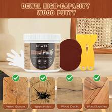 Wood Filler, Wood Putty, 18oz White Wood Filler Putty Paintable, Stainable & Quick Drying, Wood Repair Kit For Wooden Furniture Floor Holes, Cracks, Chips, Damage - white - View 5