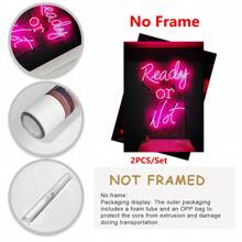 2 件/套，帆布挂画，准备好了没 - 霓虹帆布墙艺术带框墙艺术适用于卧室客厅厨房家居装饰可直接悬挂 - 彩色 - 查看 4