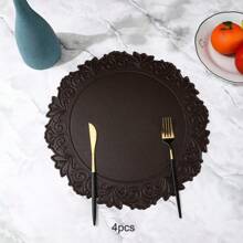 4 件/6 件/8 件/12 件加厚复古花卉皮革餐垫，可洗圆形隔热杯垫，适用于餐厅、家居、派对、节日装饰
