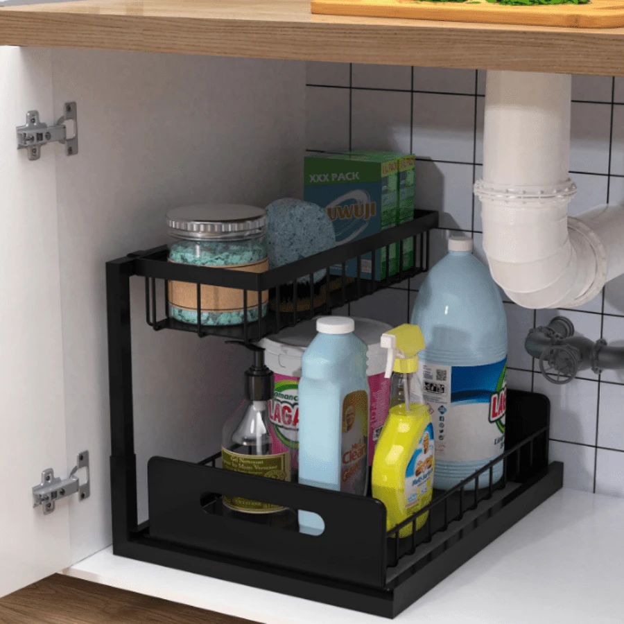 Lower Sink Storage Rack PullOut Storage Rack 2Layer SlideOut
