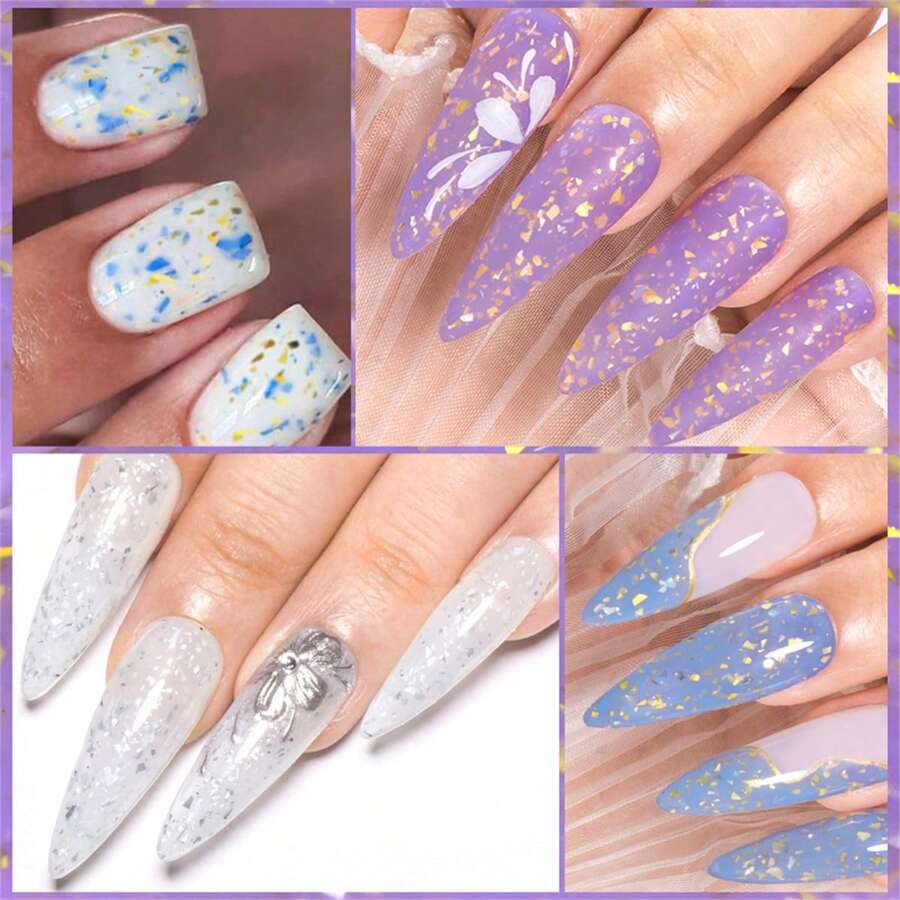 Mtssii 7ml Gold White Foil Glitter Rubber Base Coat SelfLeveling Semi