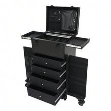 Rainaut Maleta De Maquillaje Profesional, Rolling Makeup Case, Salon Trolley Cart Beauty Facial Storage Travel Box +4keys, 6 Universal Wheels, Clear Storage Bag, Wide Opening, For Make-Up Artists - Black - View 8