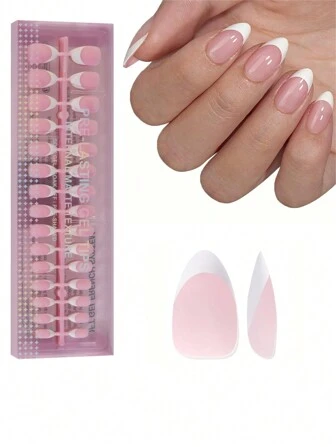 150Pcs French Gel Nails - Natural Colored French Almond Shaped Press-On Nails, Short Square Nail Tips, Soft Gel False Nails, Acrylic Nail Extension Nail Supplies Nails