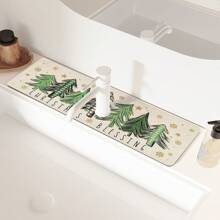 1pc Super Absorbent Christmas Tree Pattern Country Drying Pad, Very Suitable For Home Decoration And Bathroom, Faucet Absorbent Pad, Bathroom Faucet Splash Pad, Moisture-Proof Anti-Slip Faucet Pad, Kitchen Countertop.