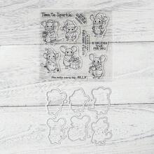 MangoCraft Thiết kế ban đầu Con chuột dễ thương đội mũ Giáng sinh Con dấu trong suốt và khuôn cắt kim loại Giáng sinh DIY Con dấu silicon Khuôn kim loại Trang trí thiệp giấy Quà tặng ảnh Thẻ phước lành Cảm ơn - Trong sáng - Xem 6