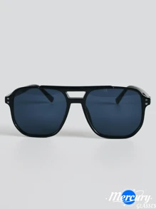 1pc New Retro Chic Double Bridge Aviator Frame Fashion Glasses, Versatile Daily Casual Outfit Accessory