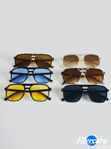 1pc New Retro Chic Double Bridge Aviator Frame Fashion Glasses, Versatile Daily Casual Outfit Accessory