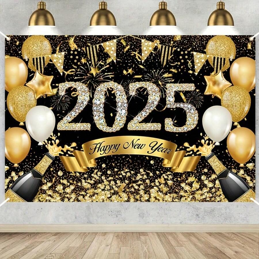 2025 新年庆祝聚酯横幅 1 件 - 适用于入口和花园的多功能聚酯背景，节日派对用品和新年夜庆祝活动的装饰品，无需电源 - 彩色 - 查看 1