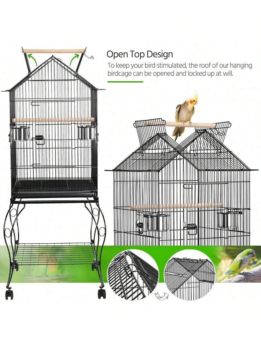 57Inch Rolling Open Top Roof Bird Cage For MidSized Parrots