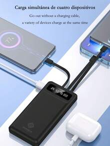 Cargador portátil, power bank de emergencia, 10000MAH, con cuatro cables de carga desmontables, con pantalla LED y luz LED, compatible con Apple y Android, - Multicolor - Ver 4