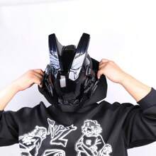 Punk Mask Cosplay For Men, Cosplay Samurai Horns Masks Black Mask Halloween Party Coolplay Gifts - Black - View 6