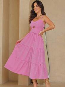Long Dress With Straps And Striped Cups In Crepe Fabric H-2 - 紫色 - 查看 2