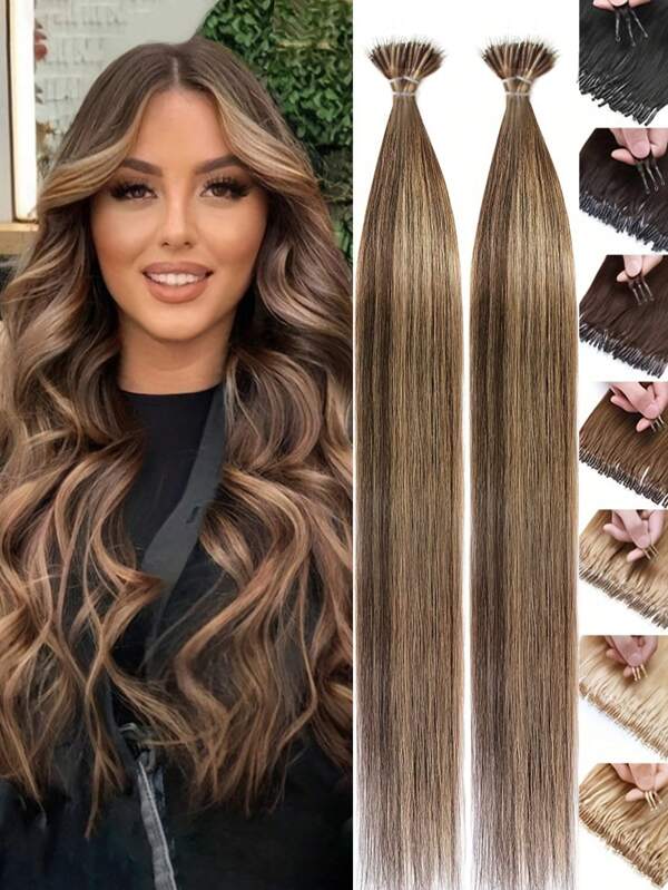 50 Strands Nano Ring Human Hair Extension 12-22inch Silky Straight Remy Human Hair Micro Nano Rings Beads Hairpiece Nano Tip Hair Extensions