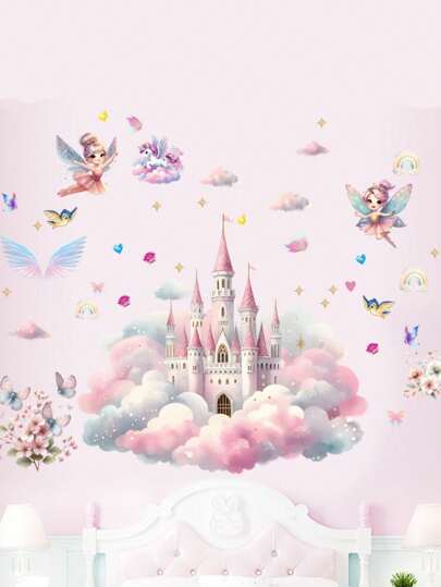 1 zestaw dekoracji do domu, naklejki ścienne z motywem wróżek, naklejki ścienne z zamkiem księżniczki, naklejki ścienne do sypialni księżniczki, salonu, pokoju zabaw, naklejki ścienne do pokoju (rozmiar: 15,7*23,7 cala), naklejki, naklejka ścienna, naklejka winylowa do dekoracji domu, wiosenne dekoracje, odśwież swój dom, naklejki dekoracyjne Rama, prezenty urodzinowe, ukończenie szkoły
