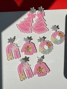 1 Cặp Hoa tai hình móng ngựa bằng Acrylic thời trang Giáng sinh dễ thương hoạt hình vui nhộn cây thông Noel, vòng hoa, trang sức tiệc ngày lễ cho phụ nữ - Nhiều màu - Xem 4