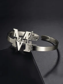 1 st. Goud Zilver Aangepaste Naam Armband Dames Meisjes Roestvrij Staal Aangepaste Naam Vlinder Verstelbare Achterkant Armband Sieraden Cadeau Thanksgiving Kerstmis