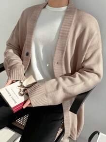 Unisex Casual V-Neck Button Cardigan, Loose Design Korean Fashion Loose Fit Knitted Sweater For Autumn/Winter, Minimalist Style