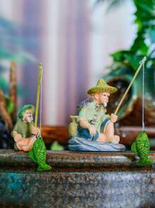 1 pieza Estatua en miniatura de pescador, accesorios de paisajismo de PVC para acuarios, macetas, tanques de peces, soportes, rocallas, decoraciones de musgo verde, adecuado para interiores y exteriores, habitaciones, jardines, patios, césped, terrazas, estanques de peces y estatuas de paisaje, decoración de Halloween, Navidad
