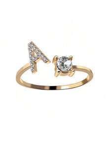 1 Stück modischer einstellbarer Ring mit 26 englischen Buchstaben Design aus kubischem Zirkonia, kreatives Geschenk für Frauen, Paar-Alltagsringe