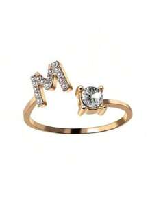 1 Stück modischer einstellbarer Ring mit 26 englischen Buchstaben Design aus kubischem Zirkonia, kreatives Geschenk für Frauen, Paar-Alltagsringe