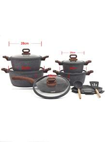 15 Stück/Set Antihaft-Aluminiumtopf-Set, Druckguss-Deckel, Mehrzweck-Kochgeschirr für Gas-/Induktionsherd, einfache Reinigung, geeignet für Heimkochen