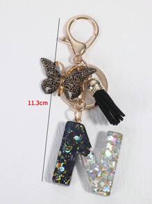 1pc Women Letter Initial Crystal Resin Keychain With Butterfly Tassel Bag Charm Accessory Souvenir Car Accessories Backpack For School Cute Goth Y2k Christmas Gift Ideas Bag Lanyards With Id Holder Car Accessories Bag Charms Car Accessories Teacher Friend Sister - Multicolor - View 5